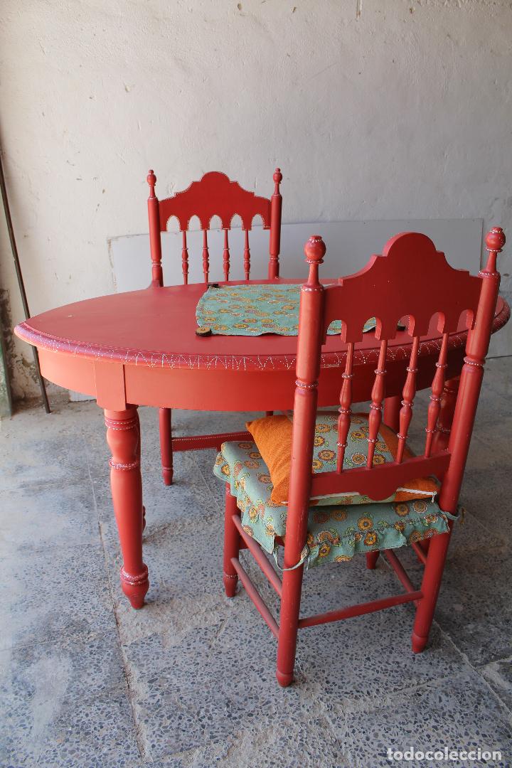 Antig&uuml;edades: mesa con silla y sill&oacute;n de cordelillo - Foto 1