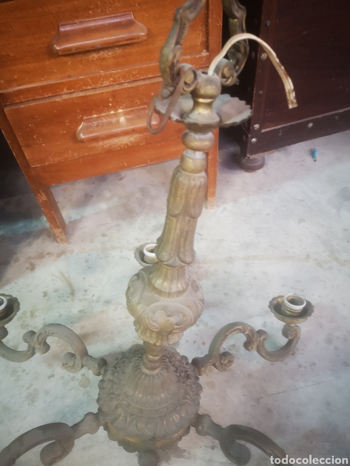 Antig&uuml;edades: Imponente l&aacute;mpara de bronce macizo. Muy pesada. 6 brazos - Foto 6