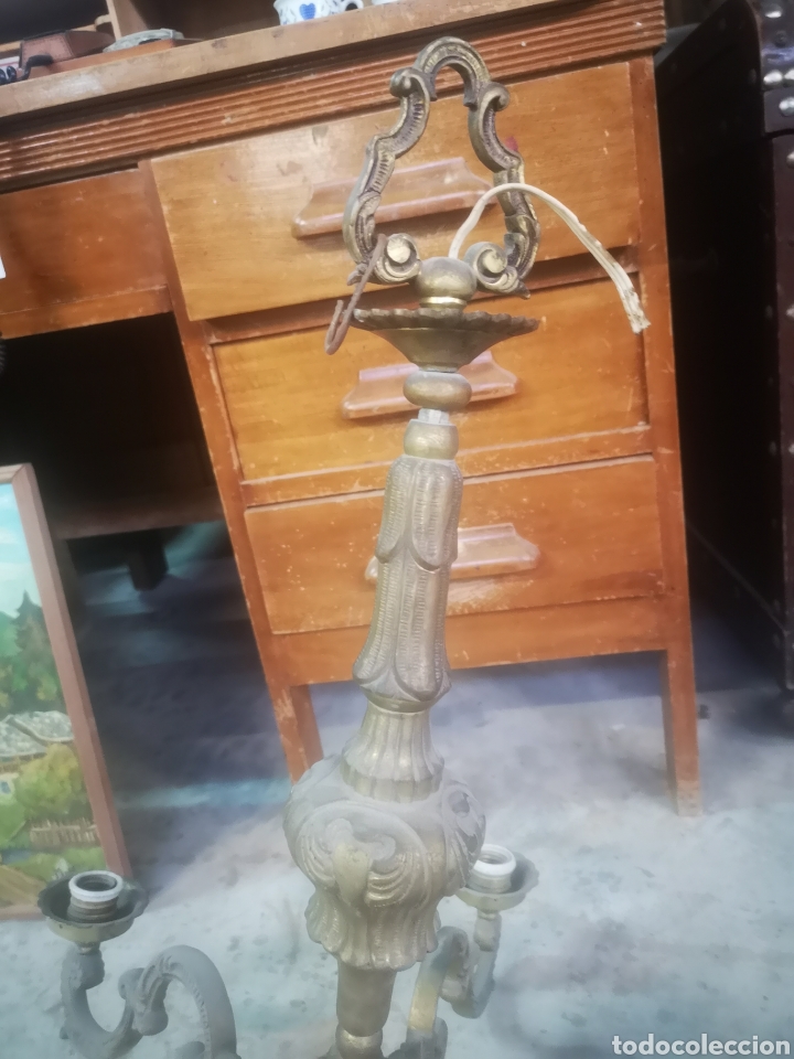 Antig&uuml;edades: Imponente l&aacute;mpara de bronce macizo. Muy pesada. 6 brazos - Foto 7
