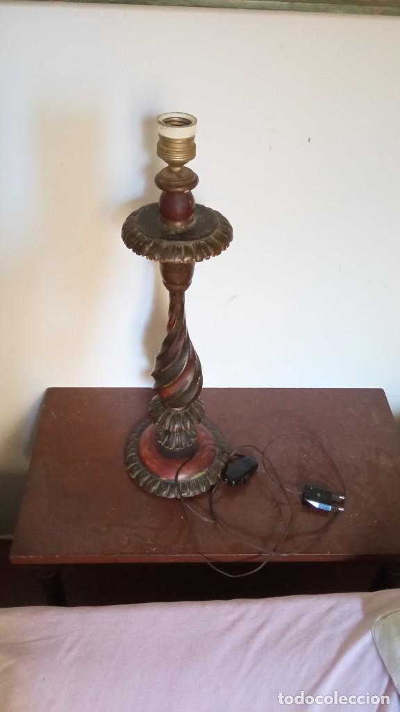 Antig&uuml;edades: Lampara sobremesa pie de madera - Foto 13