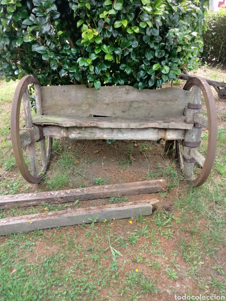 Antig&uuml;edades: Banco rustico de ruedas de carro - Foto 8