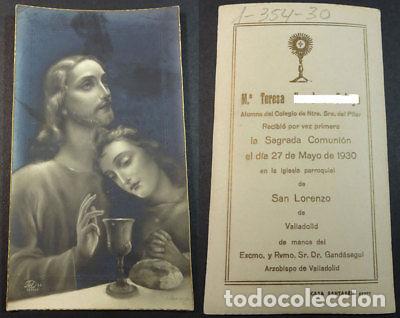 Antiquit&eacute;s: OLD BLESSED JESUS CHRIST & BREAD & WINE HOLY CARD YEAR 1930 ANDACHTSBILD CC1787