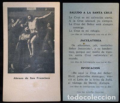 Oggetti Antichi: OLD SAINT FRANCIS EMBRACE CHIST ON THE CROSS HOLY CARD . SEE MY SHOP CC233