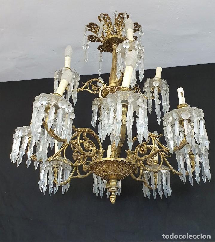 Antig&uuml;edades: LAMPARA DE BRONCE Y CRISTAL - Foto 1