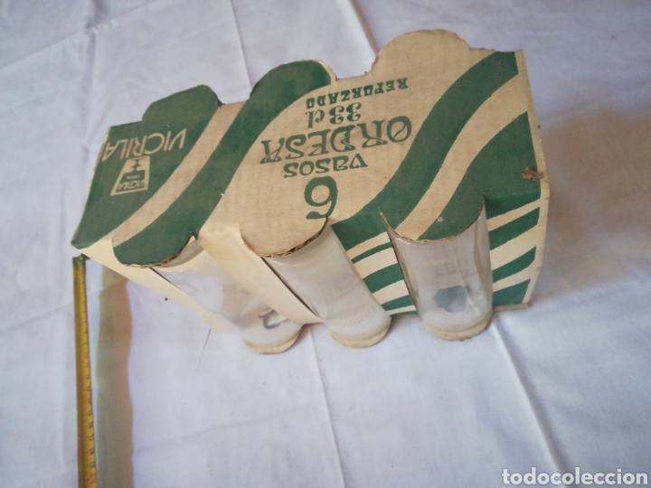 Antig&uuml;edades: 6 vasos tubo ordesa vicrila reforzado grabado Gordon,s