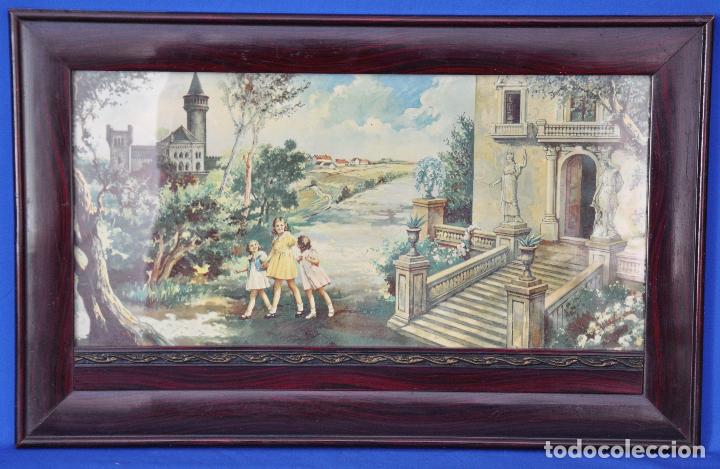 Antig&uuml;edades: Antiguo marco y l&aacute;mina ni&ntilde;as. - Foto 1
