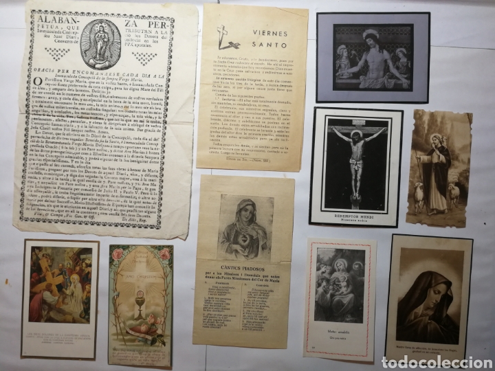 Antig&uuml;edades: lote de estampitas y escritos religiosos - Foto 1