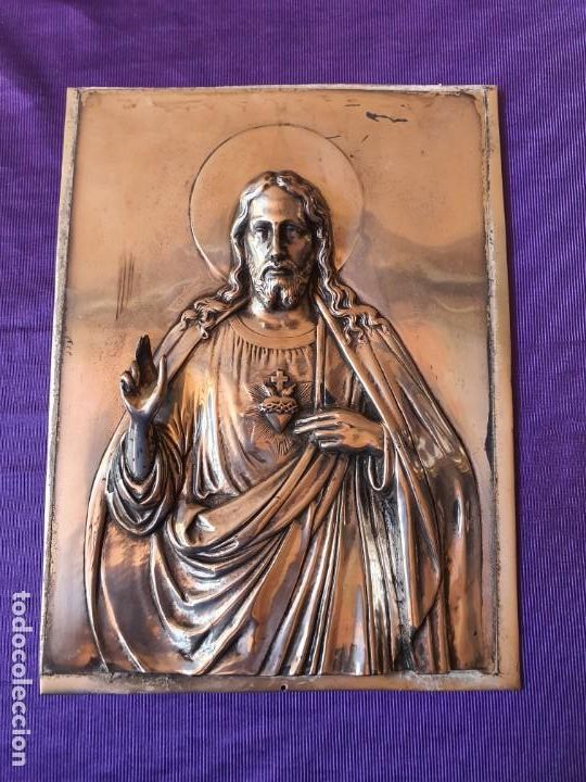 Antig&uuml;edades: SAGRADO CORAZON DE JESUS en Cobre Plateado - Foto 1