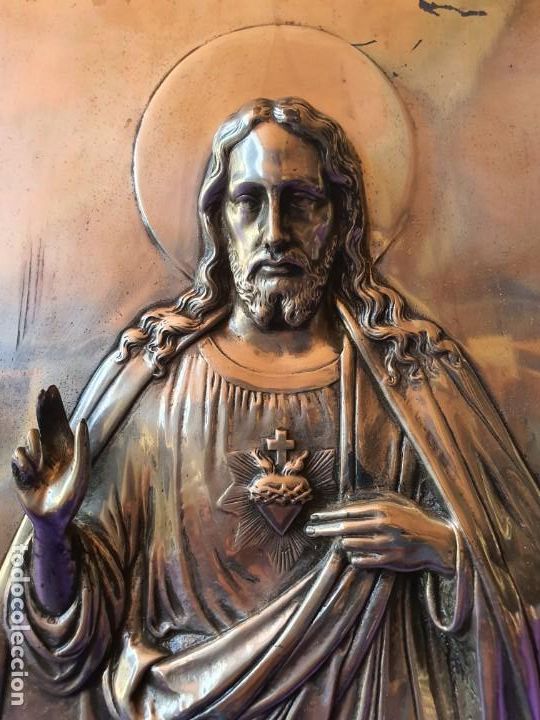 Antig&uuml;edades: SAGRADO CORAZON DE JESUS en Cobre Plateado - Foto 3