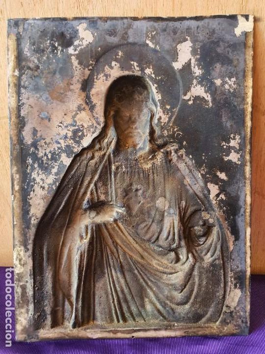 Antig&uuml;edades: SAGRADO CORAZON DE JESUS en Cobre Plateado - Foto 4