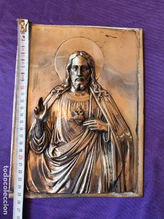 Antig&uuml;edades: SAGRADO CORAZON DE JESUS en Cobre Plateado - Foto 6