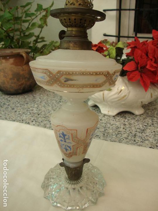 Antig&uuml;edades: antiguo quinque opalina pintado - Foto 2