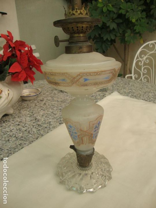 Antig&uuml;edades: antiguo quinque opalina pintado - Foto 1