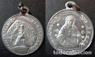 Antiguidades: OLD VIRGIN MONTSERRAT & SACRED HEART HOLY MEDAL ALUMINUM MEDALLA ALUMINIO CCM022