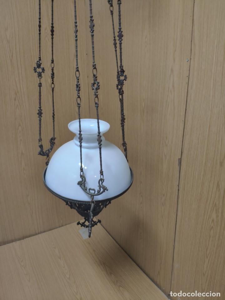 Antig&uuml;edades: L&Aacute;MPARA EN BRONCE CRISTAL OPALINA, DDD 008 - Foto 13