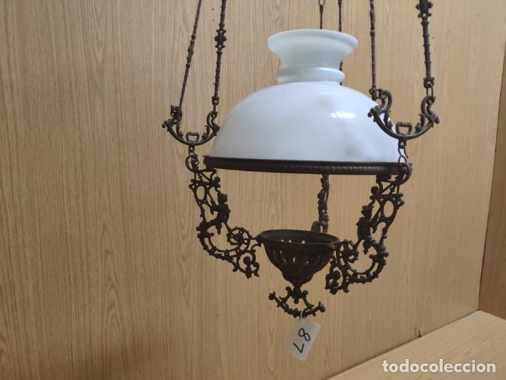 Antig&uuml;edades: L&Aacute;MPARA EN BRONCE CRISTAL OPALINA, DDD 008 - Foto 3