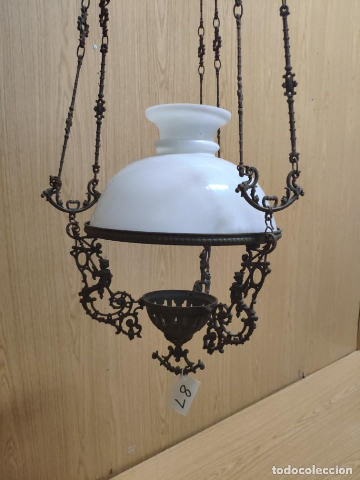 Antig&uuml;edades: L&Aacute;MPARA EN BRONCE CRISTAL OPALINA, DDD 008 - Foto 2