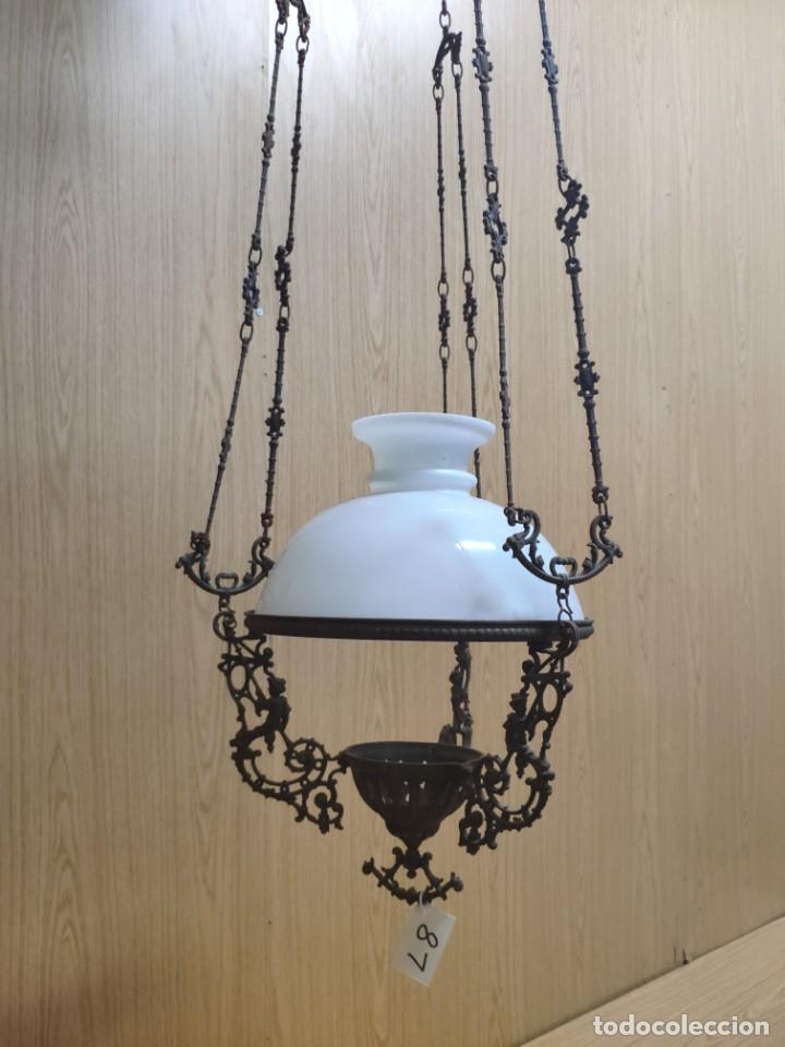 Antig&uuml;edades: L&Aacute;MPARA EN BRONCE CRISTAL OPALINA, DDD 008 - Foto 15