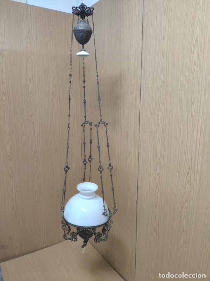 Antig&uuml;edades: L&Aacute;MPARA EN BRONCE CRISTAL OPALINA, DDD 008 - Foto 16