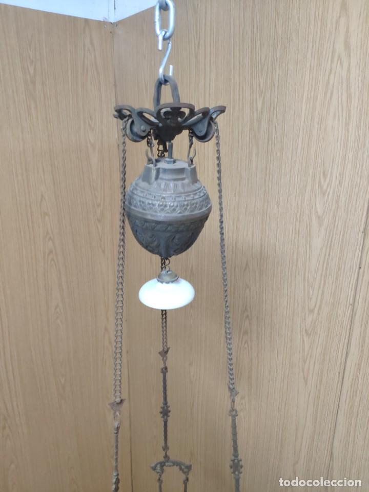 Antig&uuml;edades: L&Aacute;MPARA EN BRONCE CRISTAL OPALINA, DDD 008 - Foto 20