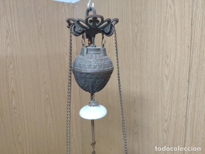 Antig&uuml;edades: L&Aacute;MPARA EN BRONCE CRISTAL OPALINA, DDD 008 - Foto 21