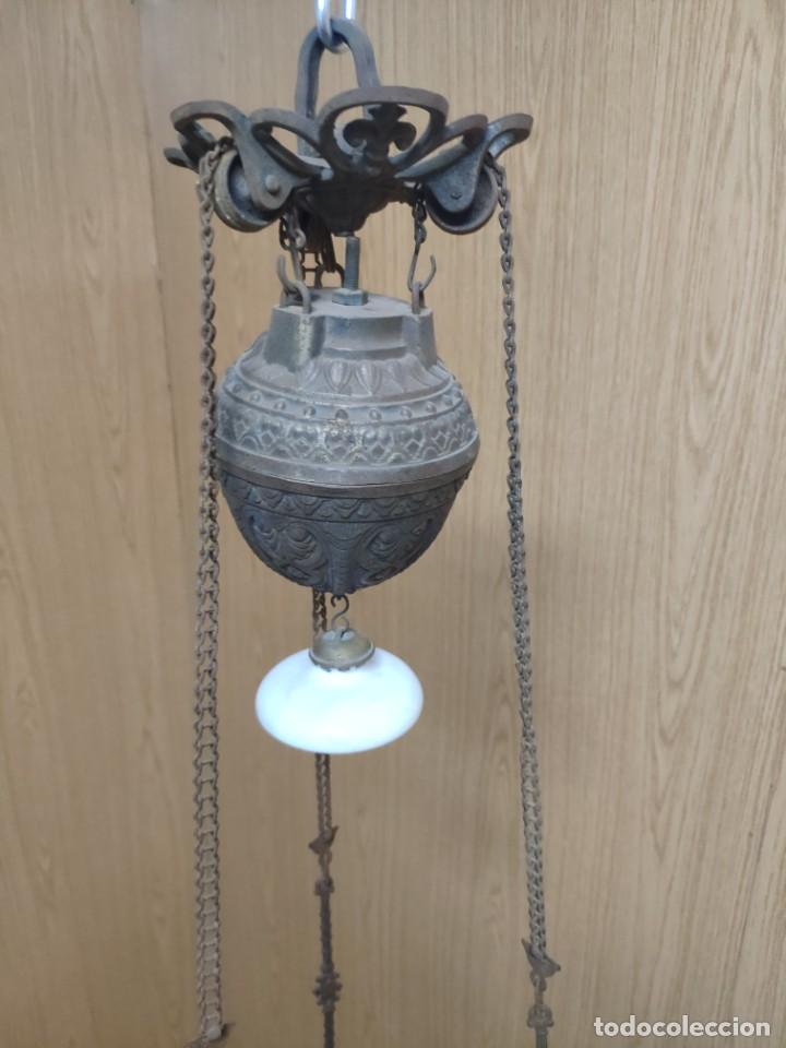 Antig&uuml;edades: L&Aacute;MPARA EN BRONCE CRISTAL OPALINA, DDD 008 - Foto 22