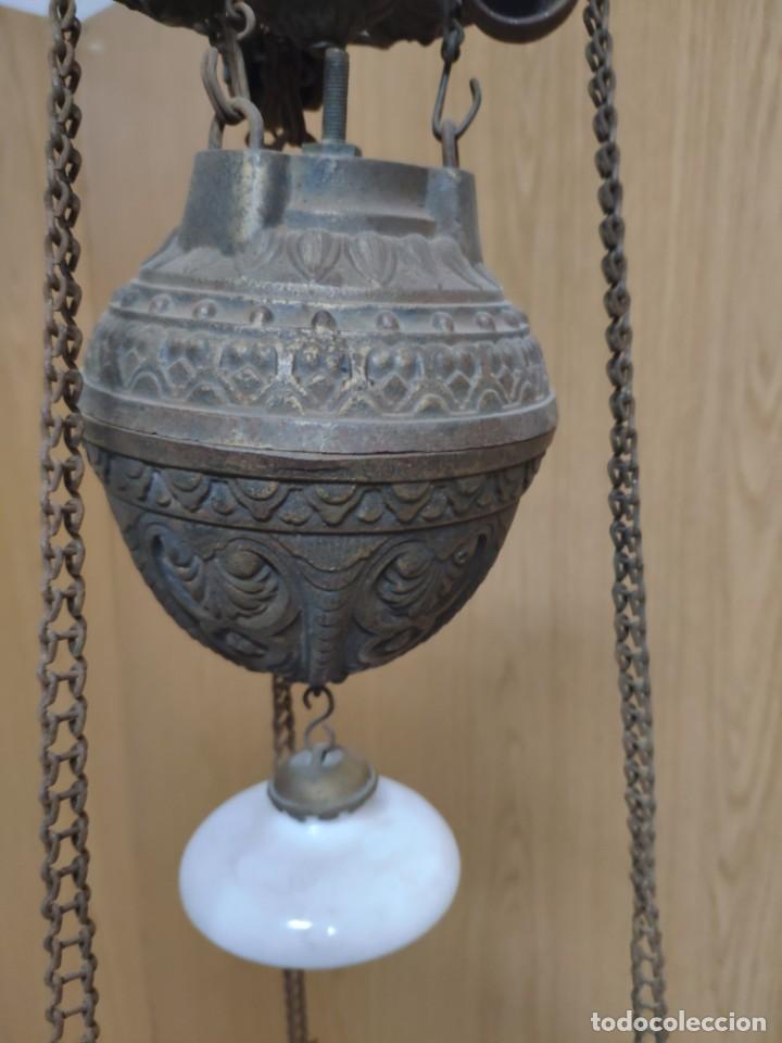 Antig&uuml;edades: L&Aacute;MPARA EN BRONCE CRISTAL OPALINA, DDD 008 - Foto 24