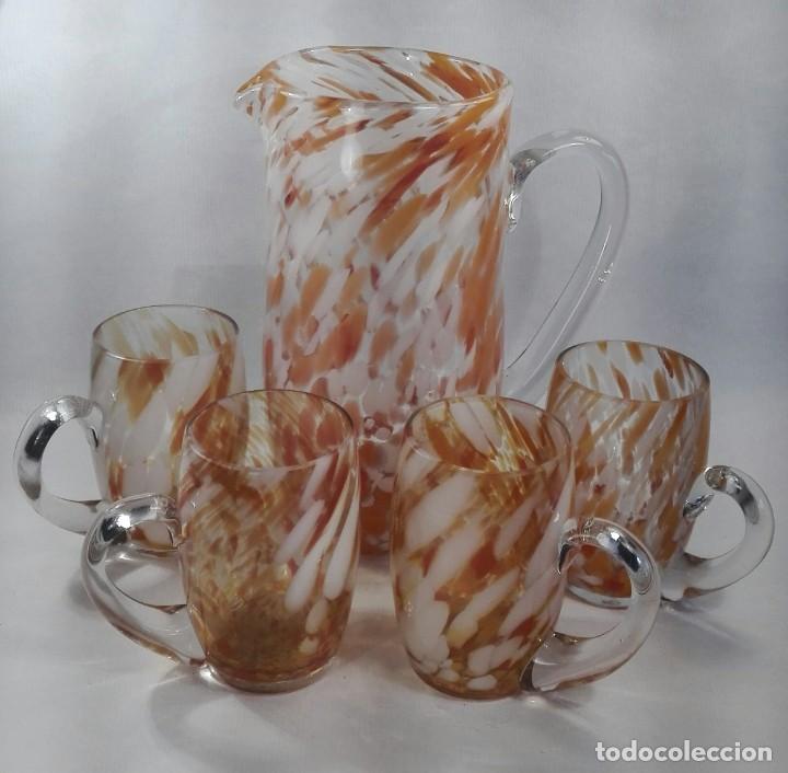 Antig&uuml;edades: CONJUNTO DE REFRESCO, SANGR&Iacute;A,... EN CRISTAL TRASL&Uacute;CIDO Y MOTEADO LATIMO Y NARANJA. MURANO. A&Ntilde;OS 60.