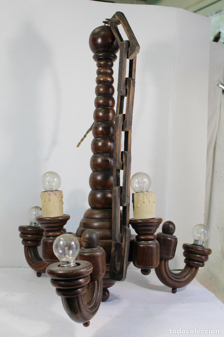 Antig&uuml;edades: lampara de techo antigua en madera - Foto 2