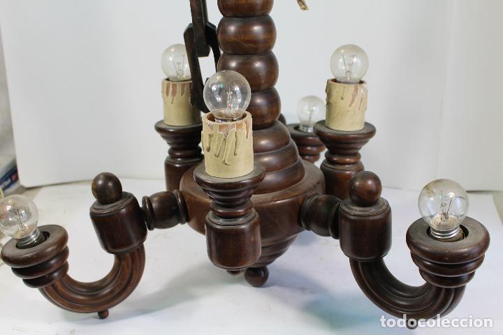 Antig&uuml;edades: lampara de techo antigua en madera - Foto 5