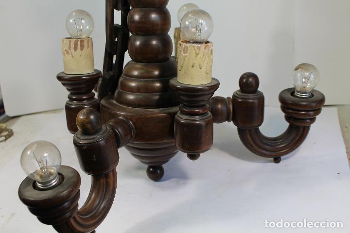 Antig&uuml;edades: lampara de techo antigua en madera - Foto 6