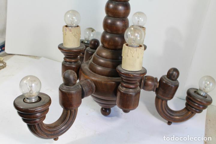 Antig&uuml;edades: lampara de techo antigua en madera - Foto 8