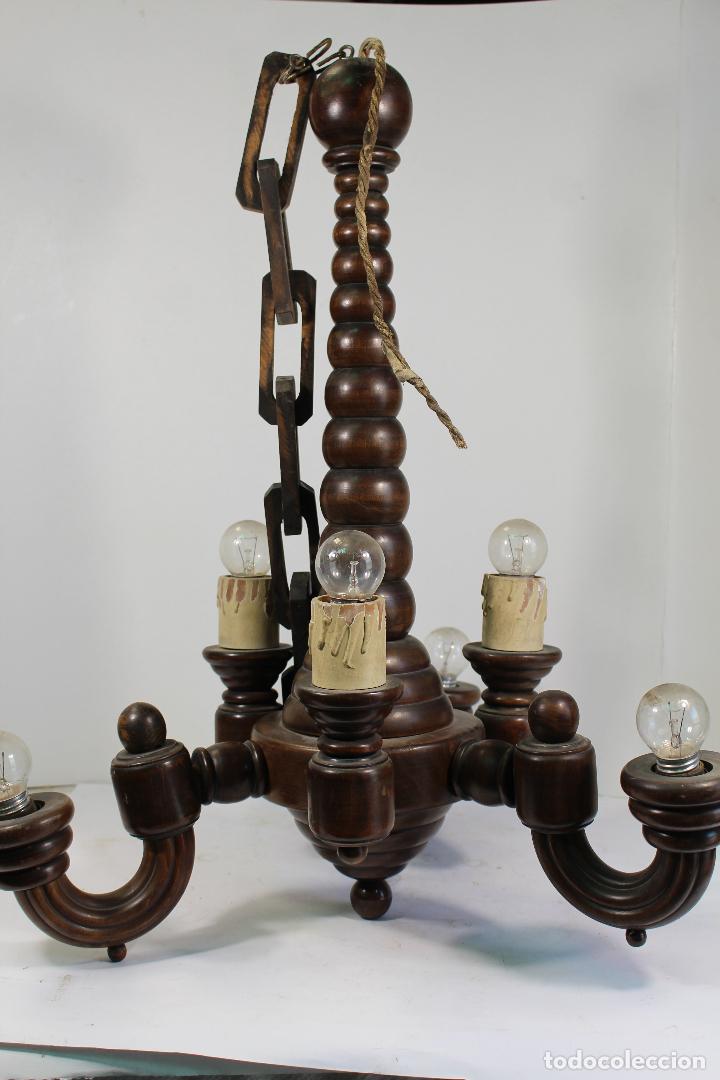 Antig&uuml;edades: lampara de techo antigua en madera - Foto 1