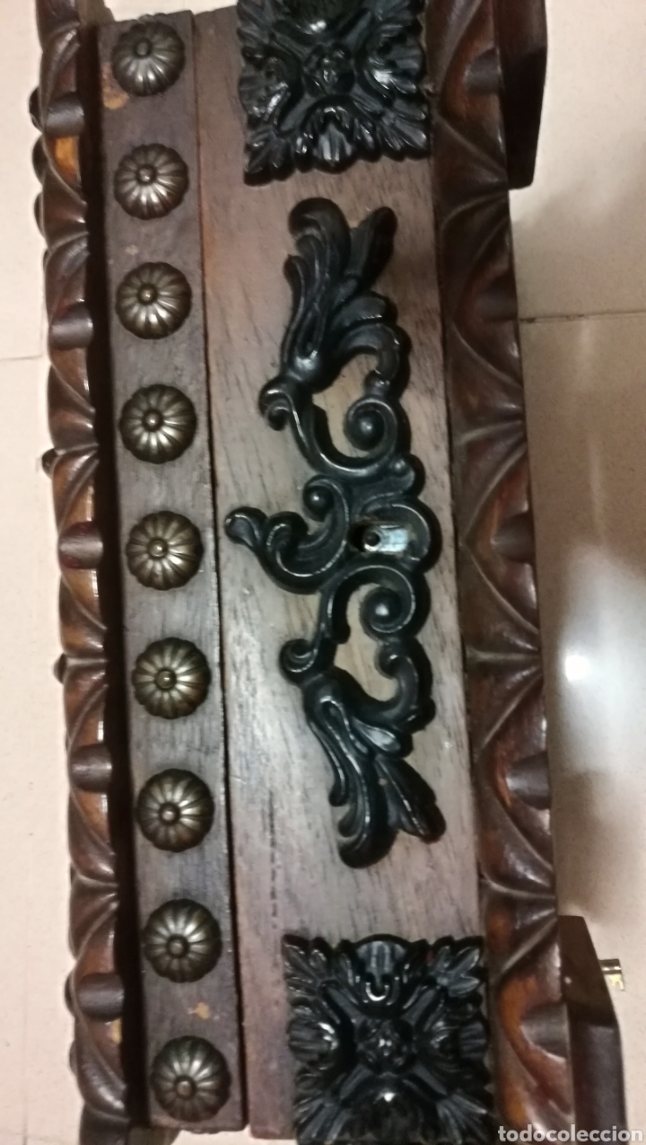 Antig&uuml;edades: ANTIGUO CAJA COFRE EN MADERA - Foto 7