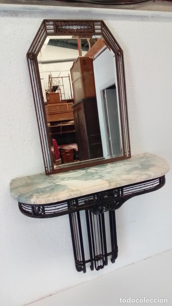 Antig&uuml;edades: consola art deco de forja y marmol- - Foto 1