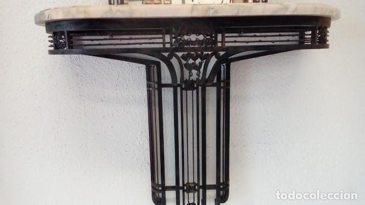 Antig&uuml;edades: consola art deco de forja y marmol- - Foto 4