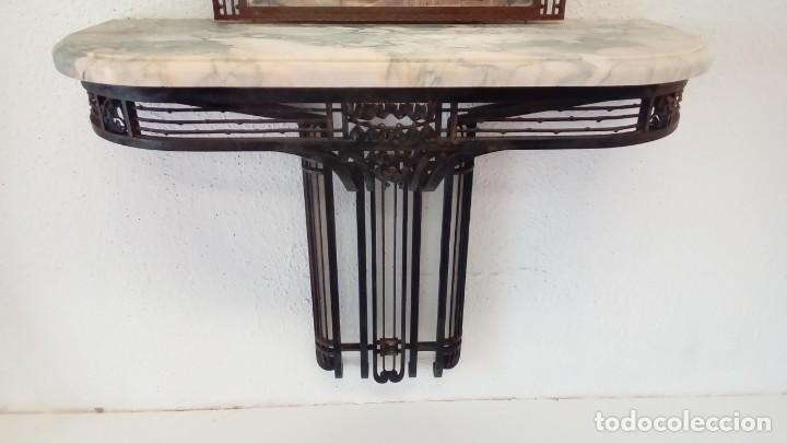 Antig&uuml;edades: consola art deco de forja y marmol- - Foto 5