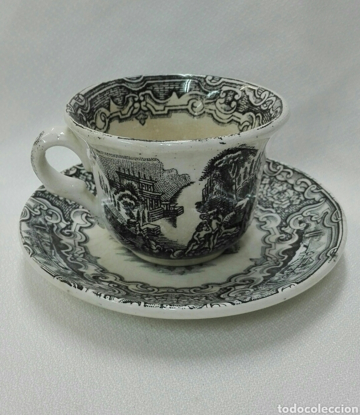 Antig&uuml;edades: Taza y plato de porcelana antiguo de la Cartuja
