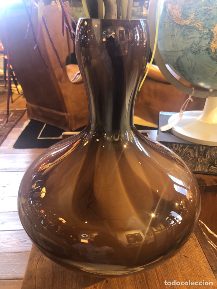 Antig&uuml;edades: Antiguo Jarron cristal murano original vintage Vidrio soplado Firmado en la base. pesado.ambar