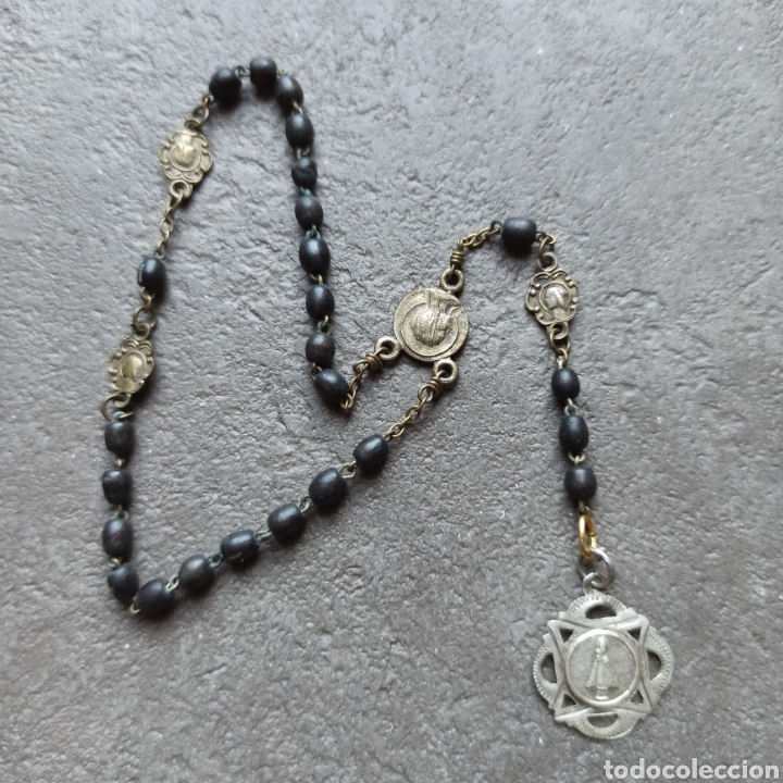 Antiques: Peque&ntilde;o Rosario de &eacute;bano infantil Virgen del Pilar