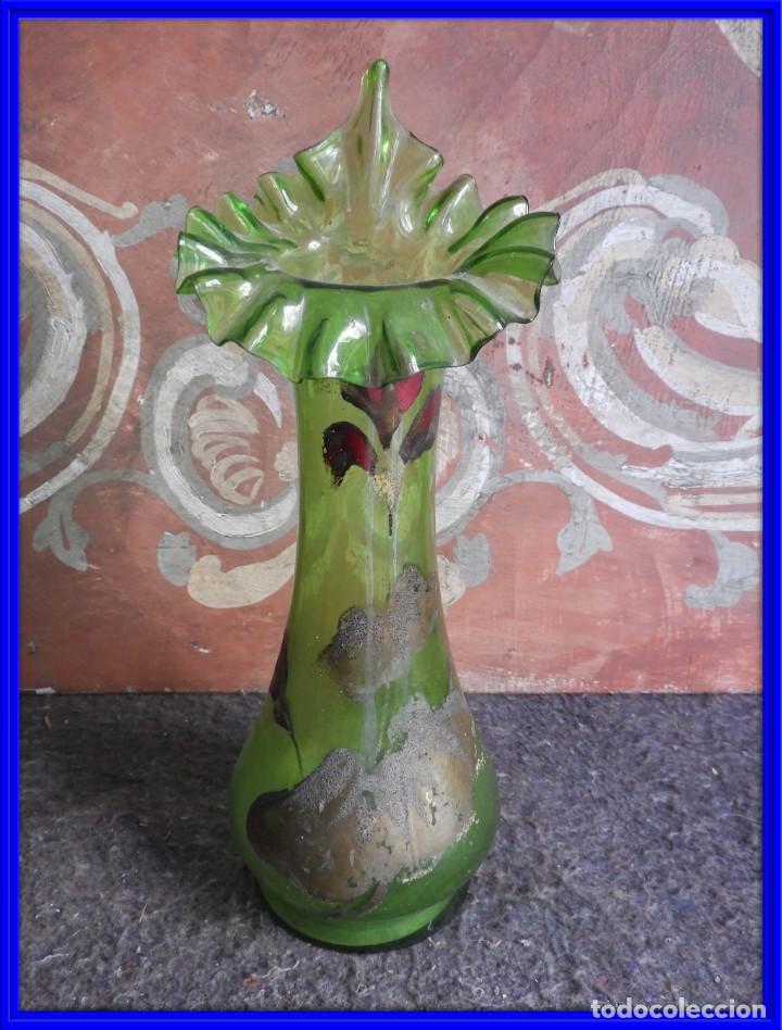 Antig&uuml;edades: JARRON DE CRISTAL PINTADO CON LA BOCA LOBULADA - Foto 1