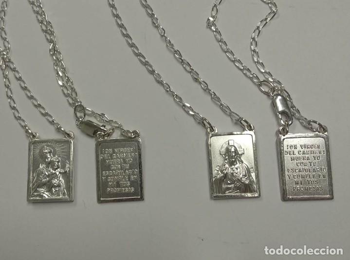 Antig&uuml;edades: escapulario doble rectangular con cadena en plata de ley - 20x15mm - 16grs - Foto 2