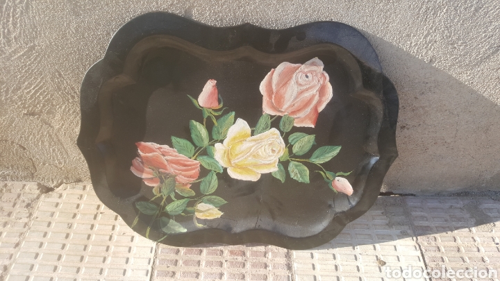 Antig&uuml;edades: Bandeja de chapa pintada al oleo - Foto 2