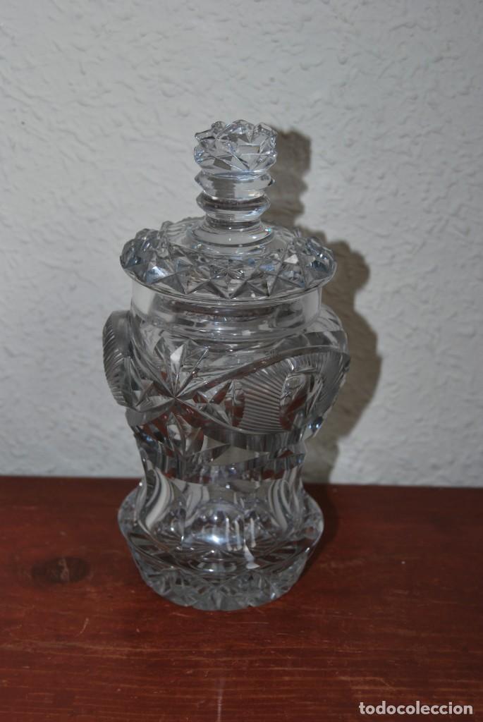 Antiquit&eacute;s: BOTE DE CRISTAL TALLADO - TARRO - FRASCO