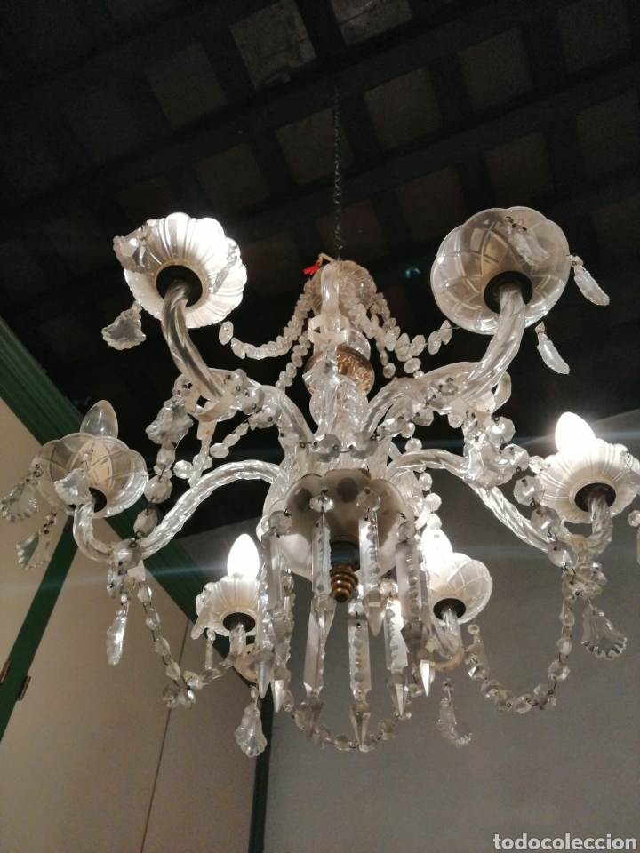 Antig&uuml;edades: L&aacute;mpara de cristal de 6 brazos - Foto 2