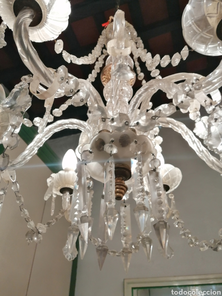 Antig&uuml;edades: L&aacute;mpara de cristal de 6 brazos - Foto 3