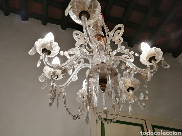 Antig&uuml;edades: L&aacute;mpara de cristal de 6 brazos - Foto 6
