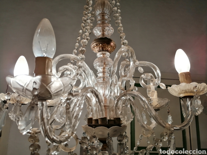 Antig&uuml;edades: L&aacute;mpara de cristal de 6 brazos - Foto 7