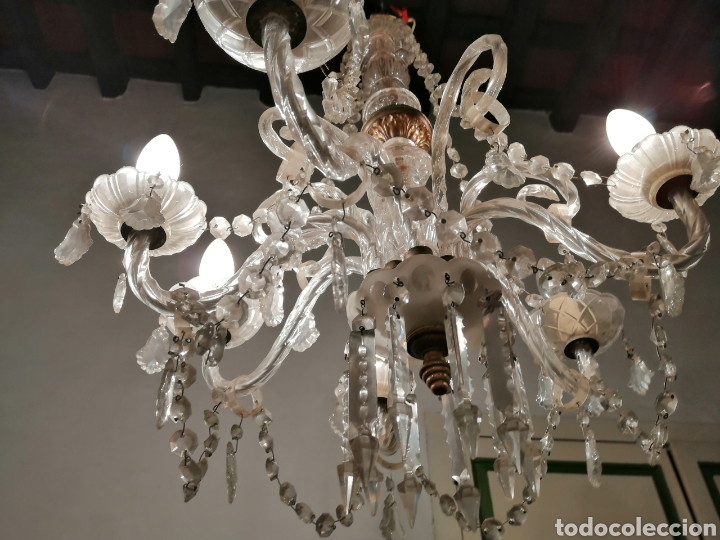 Antig&uuml;edades: L&aacute;mpara de cristal de 6 brazos - Foto 8