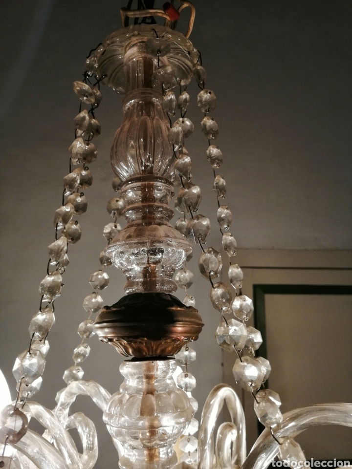 Antig&uuml;edades: L&aacute;mpara de cristal de 6 brazos - Foto 9